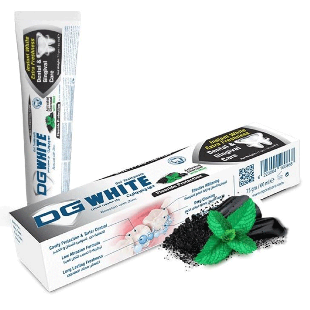 دى جى وايت معجون اسنان فحم و نعناع - DG White Toothpaste Charcoal &amp; Mint  (60ml)
